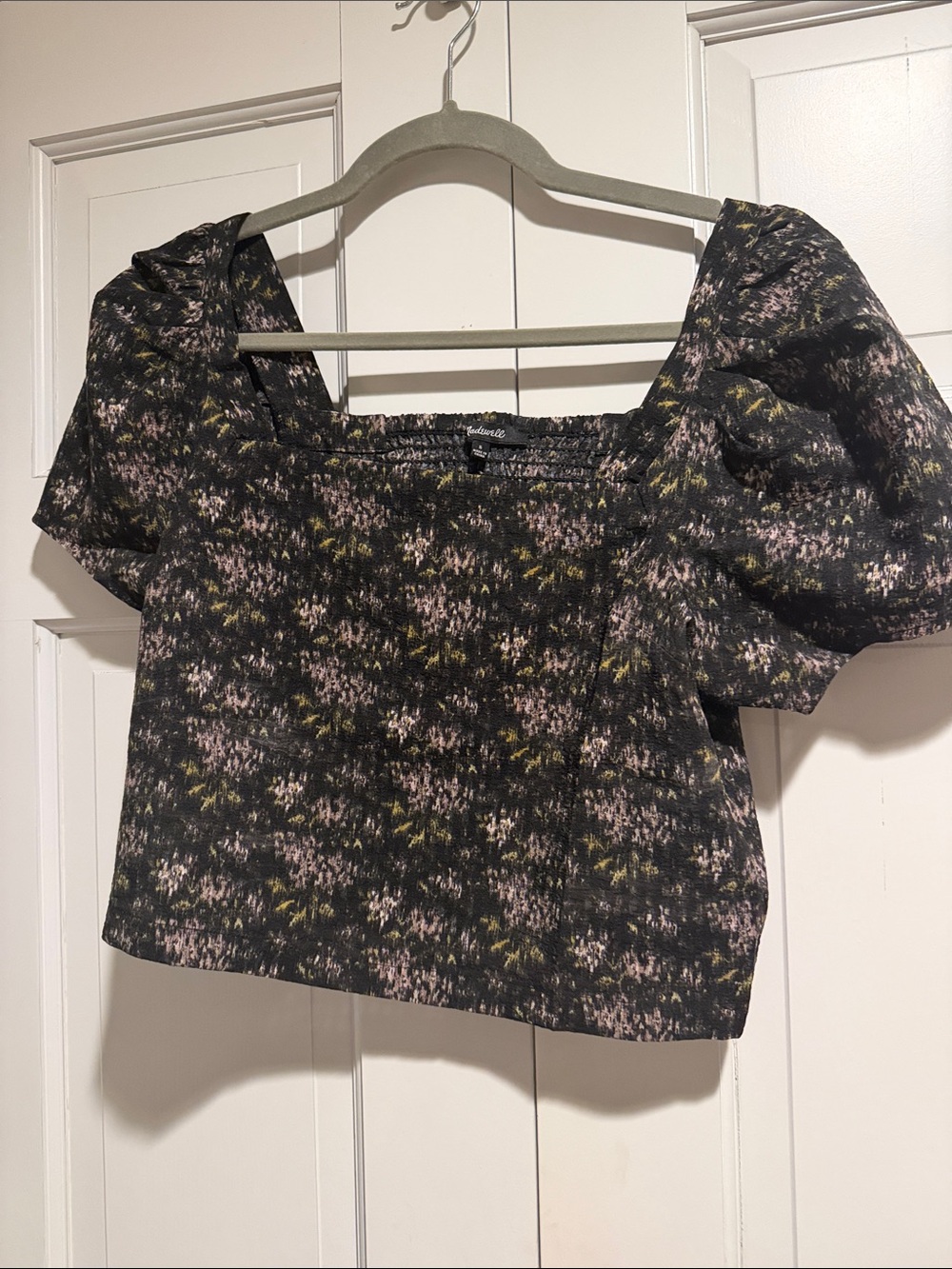 Madewell Floral Puff Sleeve Crop Top Smocked Back Square Neck Size Small